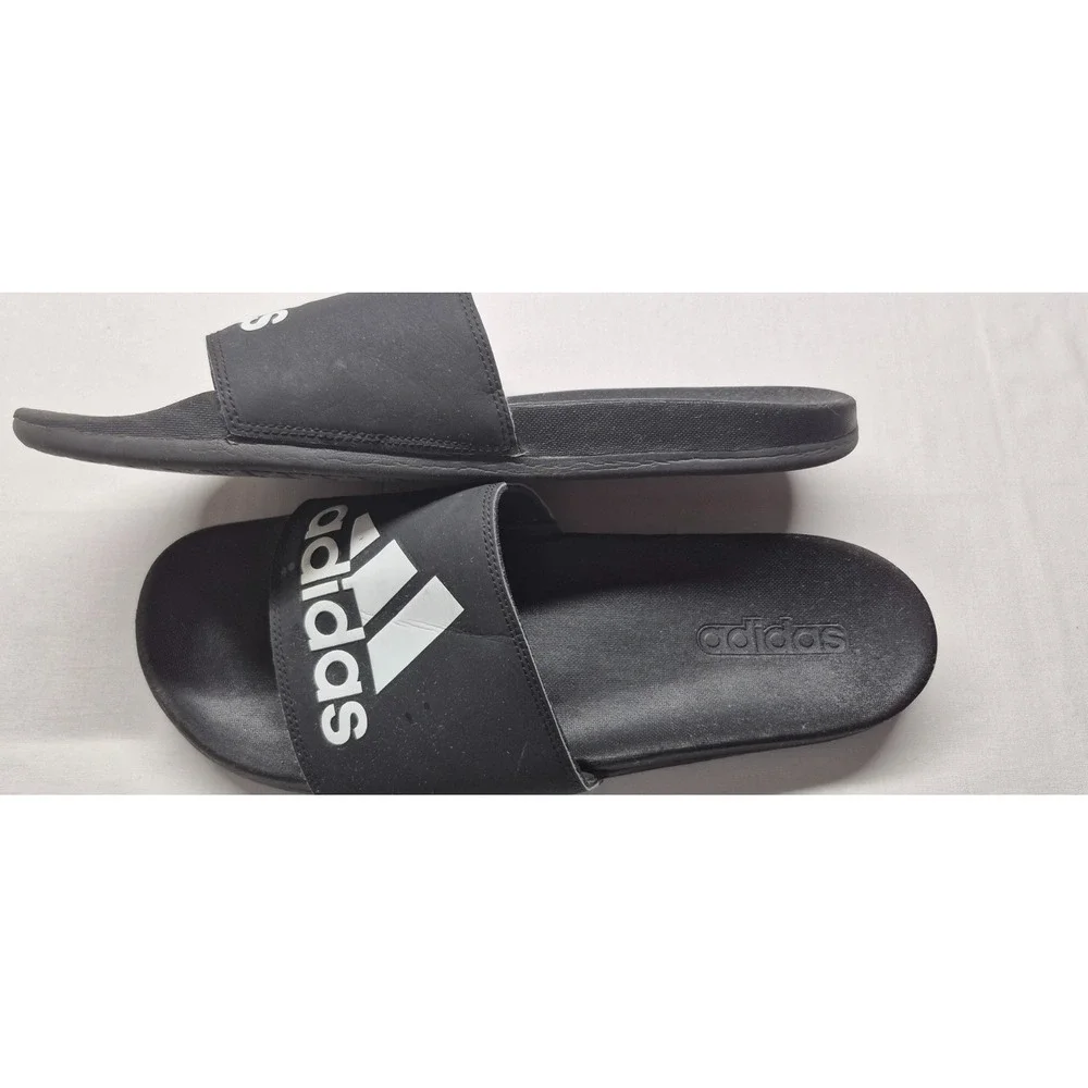 Adidas men's unisex black slides white logo shower sandals size 12‎